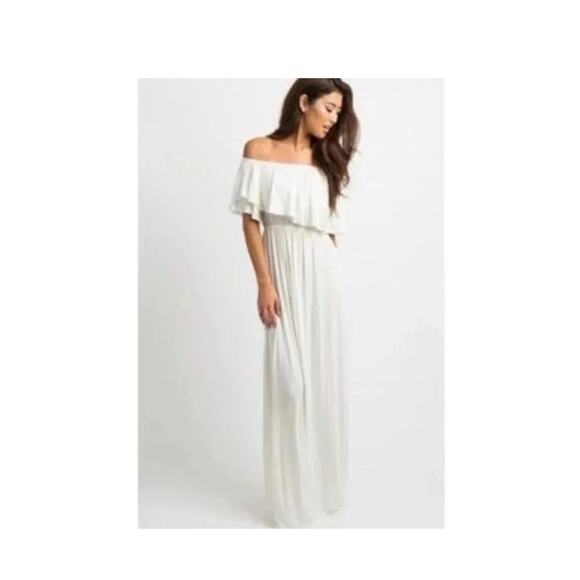 Pinkblush Cream Off The Shoulder Ruffle Maxi Dress - Picture 1 of 10